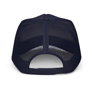 Unisex Navy Trump Foam Trucker MAGA Hat, MAGA Rally Hat, Trump Inauguration Adjustable Hat, White Text MAGA Cap