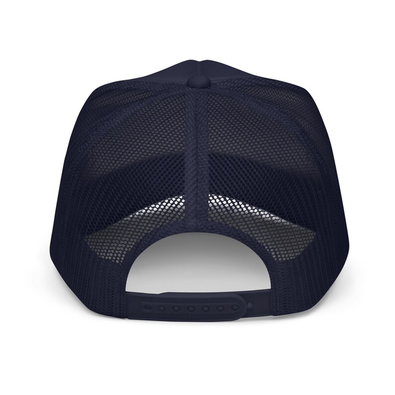 Unisex Navy Trump Foam Trucker MAGA Hat, MAGA Rally Hat, Trump Inauguration Adjustable Hat, White Text MAGA Cap