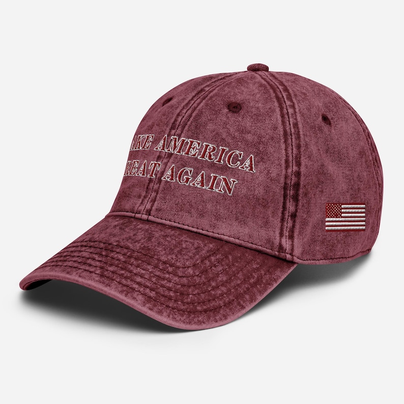 Unisex Donald Trump Vintage Maroon MAGA Hat, MAGA Rally Hat, Trump Inauguration Adjustable Hat, Maroon Text Trump MAGA Cap