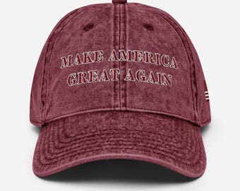 Vintage Maroon MAGA Hat: Donald Trump USA Flag Cap