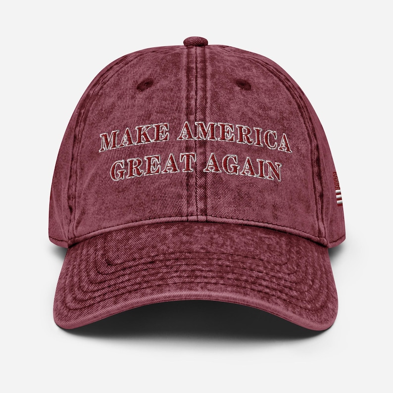 Unisex Donald Trump Vintage Maroon MAGA Hat, MAGA Rally Hat, Trump Inauguration Adjustable Hat, Maroon Text Trump MAGA Cap