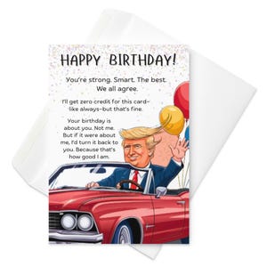 Cartão de aniversário de desenho animado de Trump, saudação engraçada de paródia de Trump, cartão de aniversário político bem-humorado, cartão de aniversário exclusivo de Trump versão 003