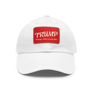 Trump 2025 Hat: Stronger With A Second Shot, MAGA Rally Cap White / Light Brown patch