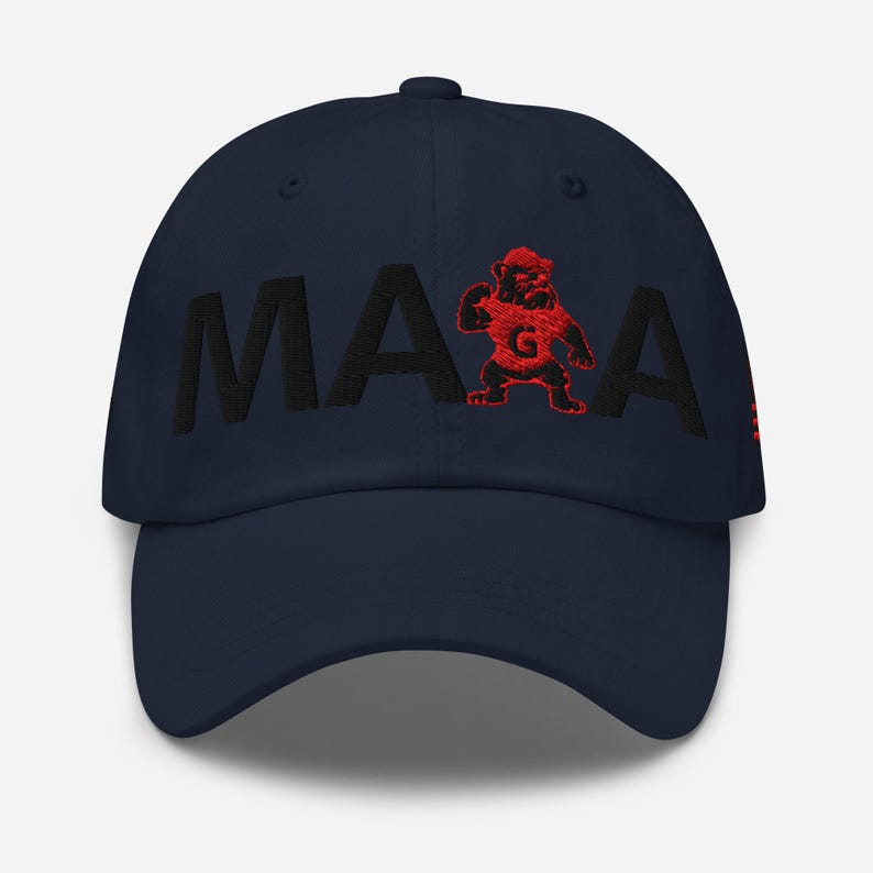 Unisex MAGA Georgia Hat, MAGA Bulldogs Cap, Trump Georgia Adjustable Hat, Trump 45 47 Hat, Red Black Flag, MAGA Georgia Black Text Cap