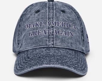 ヴィンテージネイビーMAGAハット：ドナルド・トランプUSAフラッグキャップ