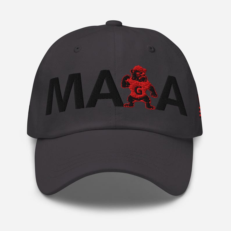 Unisex MAGA Georgia Hat, MAGA Bulldogs Cap, Trump Georgia Adjustable Hat, Trump 45 47 Hat, Red Black Flag, MAGA Georgia Black Text Cap