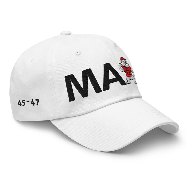 Unisex MAGA Georgia White Hat, MAGA Bulldogs Black G Cap, Trump Georgia Hat, Red Black Flag, Black Red Dawgs, Georgia Black Text