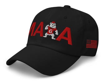 MAGA Georgia Bulldogs Hat: Trump 45 47 Red Text Cap