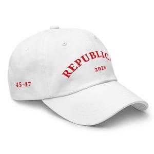 Unisex Donald Trump Republican Hat, MAGA Rally Hat, Trump Inauguration Adjustable Hat, Red Text Trump 45 47 Cap