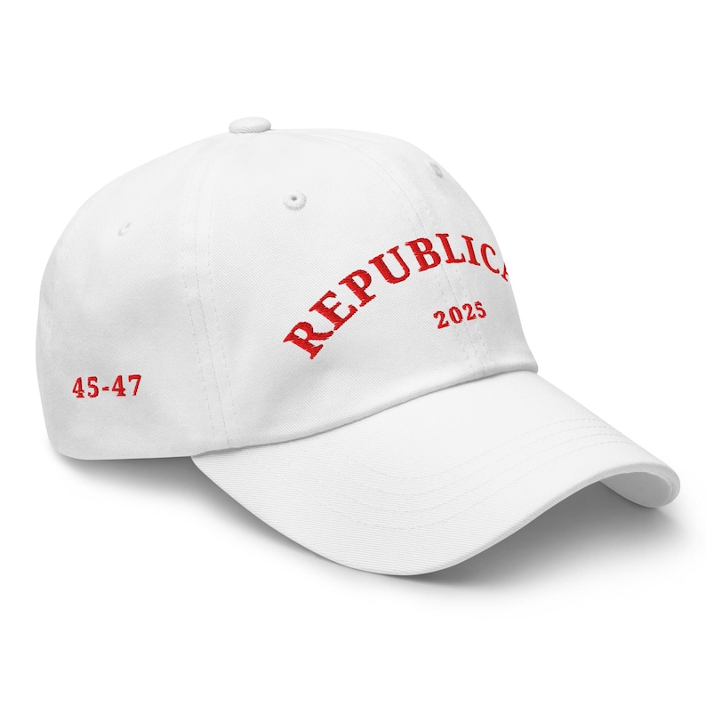 Unisex Donald Trump Republican Hat, MAGA Rally Hat, Trump Inauguration Adjustable Hat, Red Text Trump 45 47 Cap