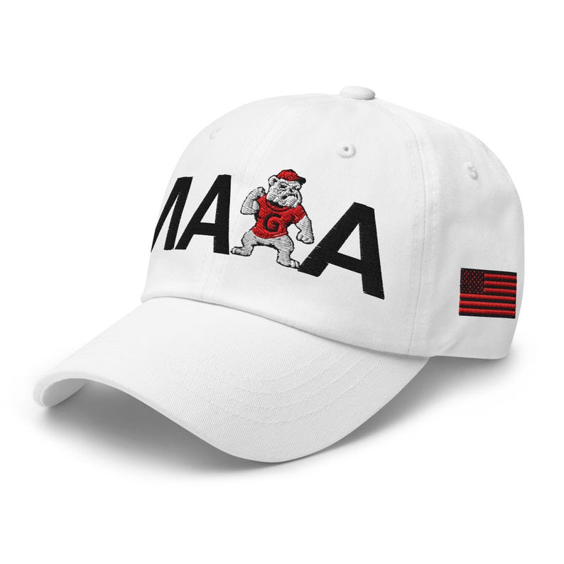 Unisex MAGA Georgia White Hat, MAGA Bulldogs Black G Cap, Trump Georgia Hat, Red Black Flag, Black Red Dawgs, Georgia Black Text