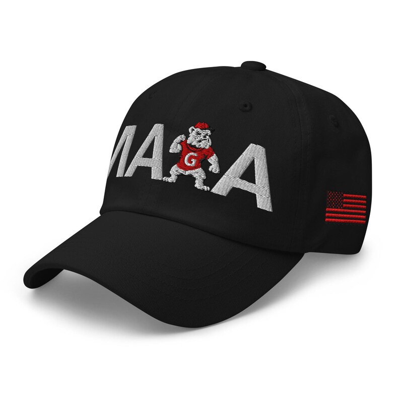 Unisex MAGA Georgia Black Hat, MAGA Bulldogs Cap, Trump Georgia Adjustable Hat, Red Black Flag, White Red Dawgs, MAGA Georgia White Text Cap