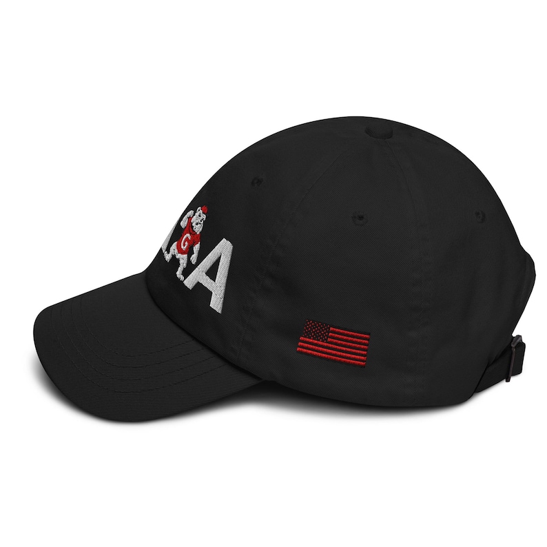 Unisex MAGA Georgia Black Hat, MAGA Bulldogs Cap, Trump Georgia Adjustable Hat, Red Black Flag, White Red Dawgs, MAGA Georgia White Text Cap