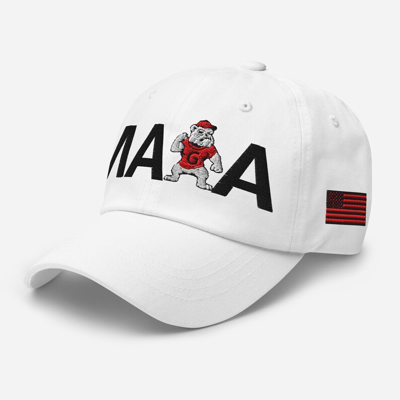Unisex MAGA Georgia White Hat, MAGA Bulldogs Black G Cap, Trump Georgia Hat, Red Black Flag, Black Red Dawgs, Georgia Black Text