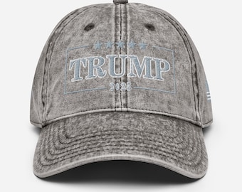 Cappello vintage grigio Trump 2025: berretto da raduno MAGA