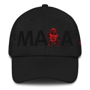 Unisex MAGA Georgia Hat, MAGA Bulldogs Cap, Trump Georgia Adjustable Hat, Trump 45 47 Hat, Red Black Flag, MAGA Georgia Black Text Cap