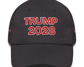Trump 2028 Hat: Embroidered USA Flag, MAGA Trucker Cap