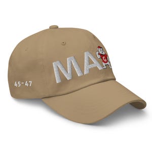 Unisex MAGA Georgia Khaki Hat, MAGA Bulldogs Cap, Trump Georgia Adjustable Hat, White Black Flag, White Black Dawgs, MAGA Georgia White Text