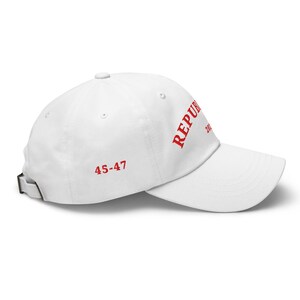 Unisex Donald Trump Republican Hat, MAGA Rally Hat, Trump Inauguration Adjustable Hat, Red Text Trump 45 47 Cap