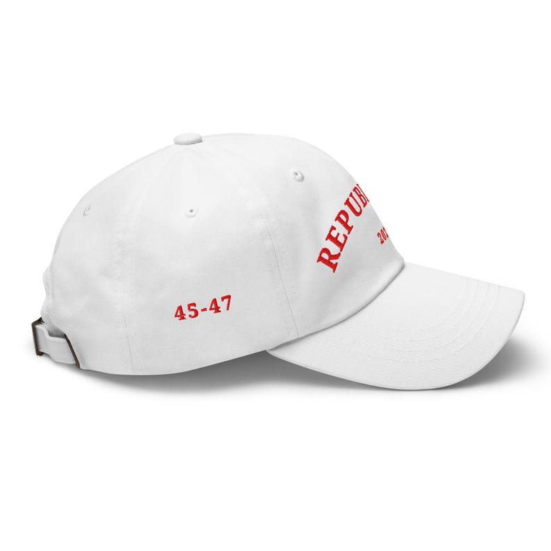 Unisex Donald Trump Republican Hat, MAGA Rally Hat, Trump Inauguration Adjustable Hat, Red Text Trump 45 47 Cap