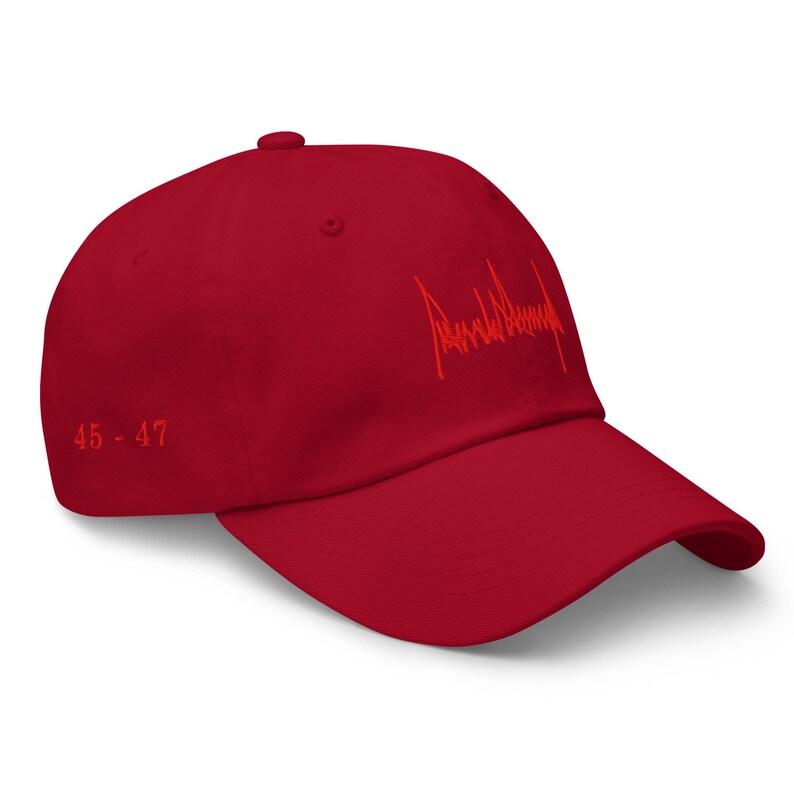 Red Trump Signature Hat, Trump 45 47 Hat, MAGA Republican Gift for Her, Trump Rally Cap, Trump Inauguration Hat