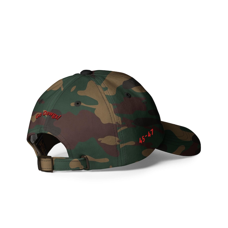 Unisex MAGA Georgia Camo Hat, MAGA Bulldogs Cap, Trump Georgia Adjustable Hat, Red Black Flag, Red Black Dawgs, MAGA Georgia Red Text Cap
