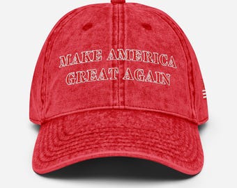 ヴィンテージレッドMAGAハット：ドナルド・トランプUSAフラッグキャップ