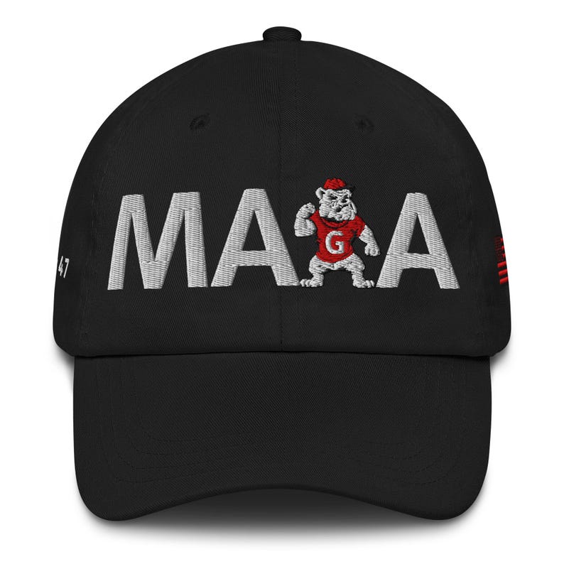 Unisex MAGA Georgia Black Hat, MAGA Bulldogs Cap, Trump Georgia Adjustable Hat, Red Black Flag, White Red Dawgs, MAGA Georgia White Text Cap