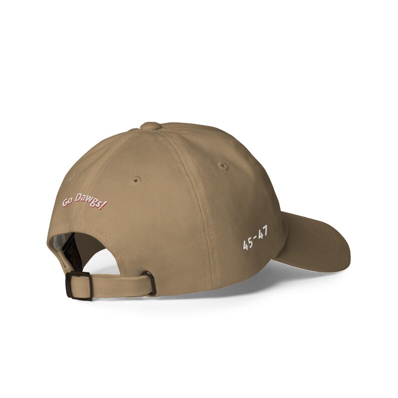 Unisex MAGA Georgia Khaki Hat, MAGA Bulldogs Cap, Trump Georgia Adjustable Hat, Red Black Flag, White Red Dawgs, MAGA Georgia White Text Cap