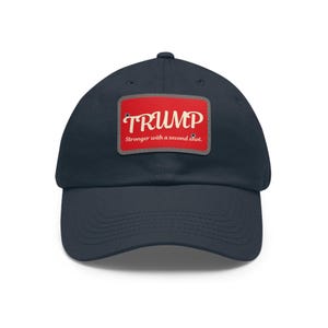 Trump 2025 Hat: Stronger With A Second Shot, MAGA Rally Cap Navy / Grey patch
