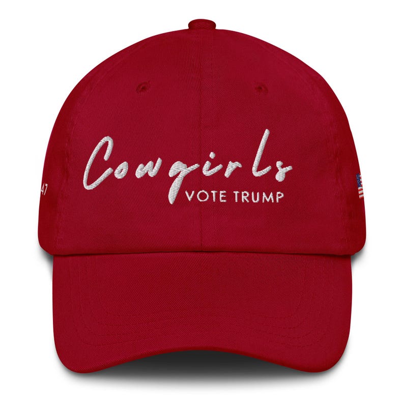 Unisex Cowgirls Vote Trump White Hat, MAGA 45-47 Hat, Trump Conservative Hat, Trump Rally Cap, Trump Inauguration Hat