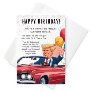 Cartão de aniversário de desenho animado de Trump, saudação engraçada de paródia de Trump, cartão de aniversário político bem-humorado, cartão de aniversário exclusivo de Trump versão 002