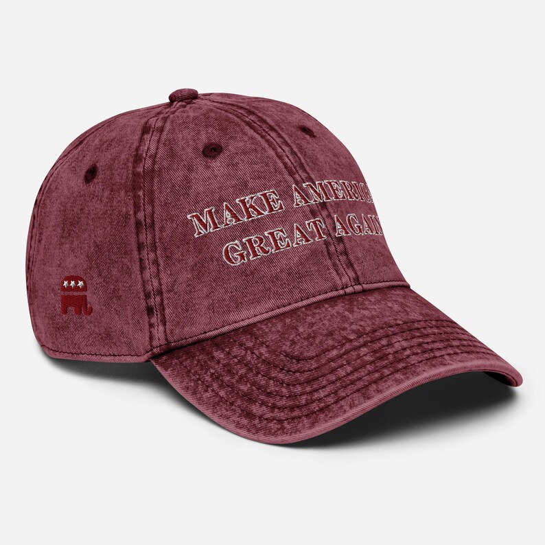 Unisex Donald Trump Vintage Maroon MAGA Hat, MAGA Rally Hat, Trump Inauguration Adjustable Hat, Maroon Text Trump MAGA Cap