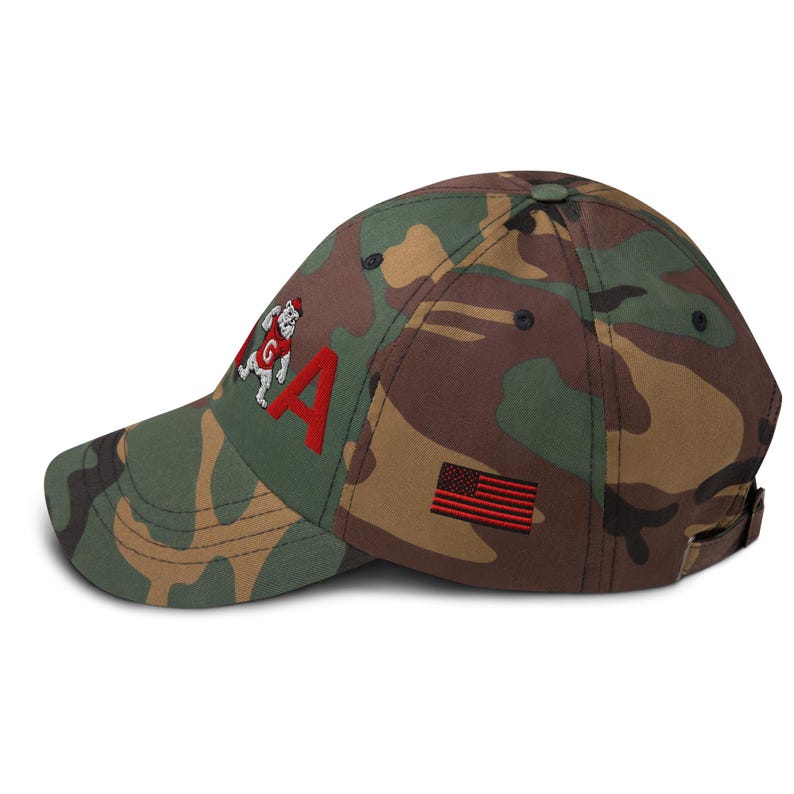 Unisex MAGA Georgia Camo Hat, MAGA Bulldogs Cap, Trump Georgia Adjustable Hat, Red Black Flag, Red Black Dawgs, MAGA Georgia Red Text Cap