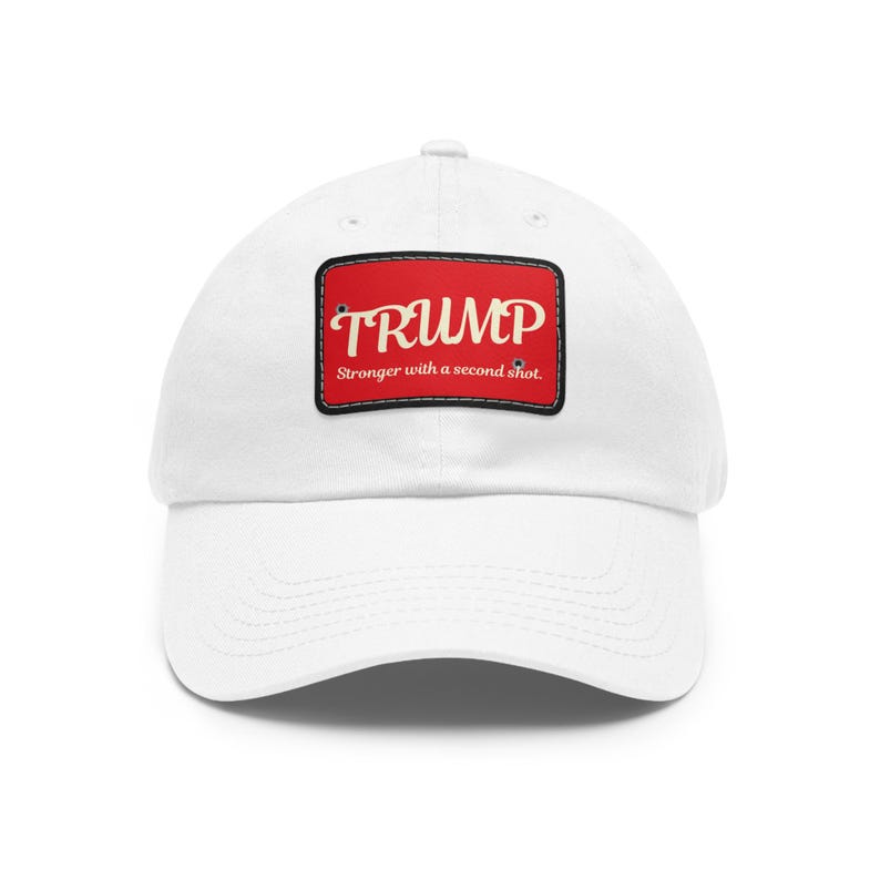 Trump 2025 Hat: Stronger With A Second Shot, MAGA Rally Cap White / Black patch
