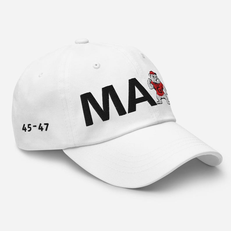 Unisex MAGA Georgia White Hat, MAGA Bulldogs Black G Cap, Trump Georgia Hat, Red Black Flag, Black Red Dawgs, Georgia Black Text