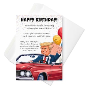 Cartão de aniversário de desenho animado de Trump, saudação engraçada de paródia de Trump, cartão de aniversário político bem-humorado, cartão de aniversário exclusivo de Trump versão 001