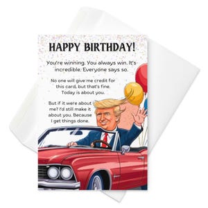 Cartão de aniversário de desenho animado de Trump, saudação engraçada de paródia de Trump, cartão de aniversário político bem-humorado, cartão de aniversário exclusivo de Trump versão 005