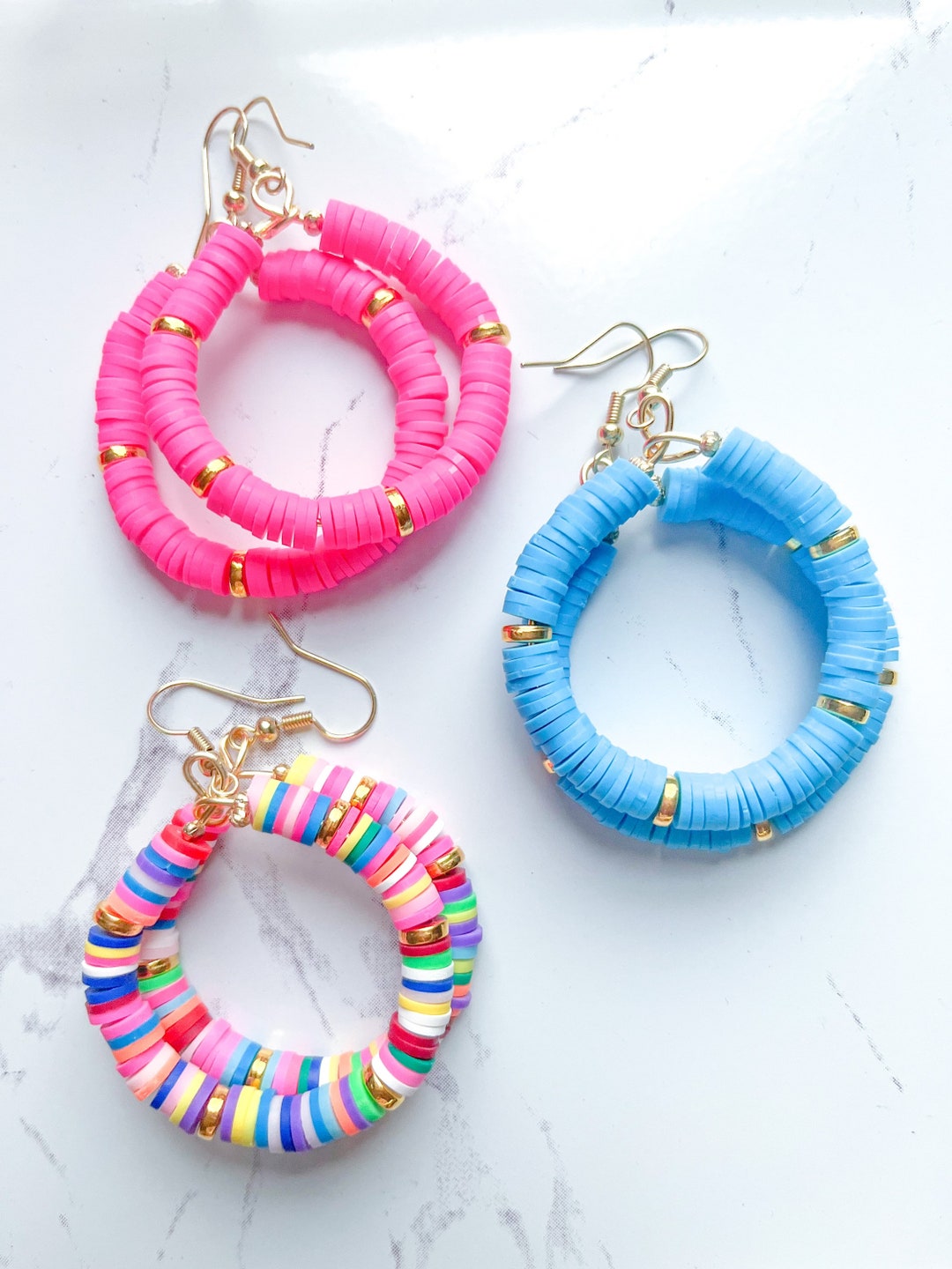 Preppy Earrings Gold Preppy Heishi Dangles and Drop Earrings Etsy