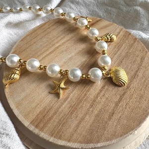 Coconut girl Seashell, star fish, Conch beach girl pearl necklace/ Summer Boho Necklace/  Ocean star fish Seashell Necklaces/ Mango girl.