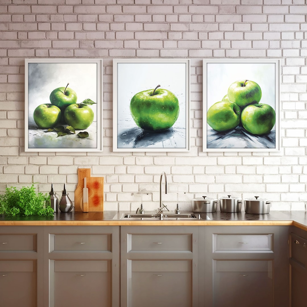 Digital Green Apple Artwork Printable Fruit Wall Art Set Etsy