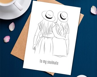 Galentines Day, Soulmate, Card for Best Friend, BFF, Besties, Two Sizes, Printable Card, Instant Download, Valentine's Card, Anniversary