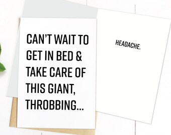 Giant Throbbing Headache, Valentine's Card, Rude Valentine, Funny, For Him, For Her, For Them, Two Sizes, Printable Card, Instant Download