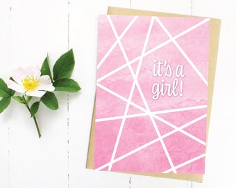 It's a Girl, Baby Shower Card, New Baby Card, Print at Home, Digital Download, New Mom, New Dad, New Parents, Welcome Baby, Pregnant