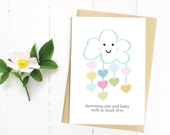 Showering You With Love, Baby Shower Card, New Baby Card, Print at Home, Digital Download, It's a Boy, It's a Girl, New Mom, New Dad