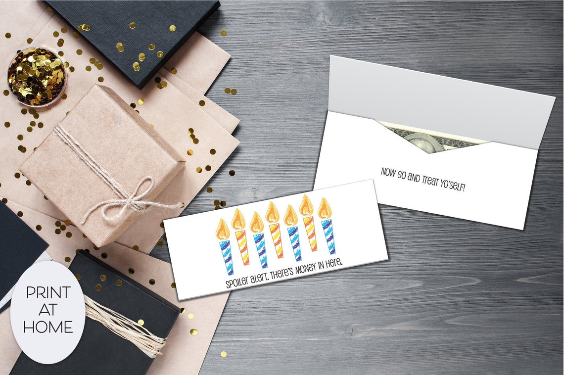 Printable Card, Instant Download, Money Holder Card, Happy Birthday, DIY Cards, Treat Yo Self ...