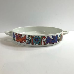 Acapulco Villeroy and Boch 7" round open casserole serving dish with handles / Milano shape blue stamp pickle dish