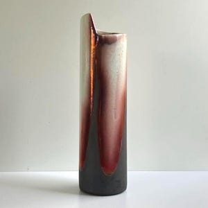 Vintage tall pink raku cylinder vase 1970s | signed Tony Evans Raku pottery