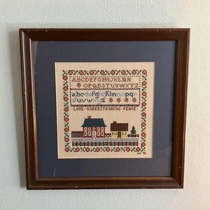 Vintage cross stitch framed completed needlepoint