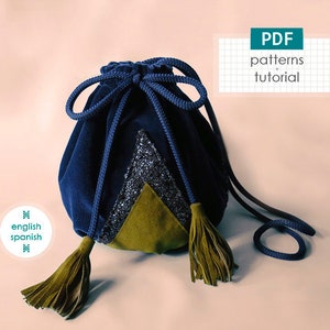 Velvet crossbody sac bag. PDF PATTERNS + tutorial (INSTANT download). English and Spanish texts.
